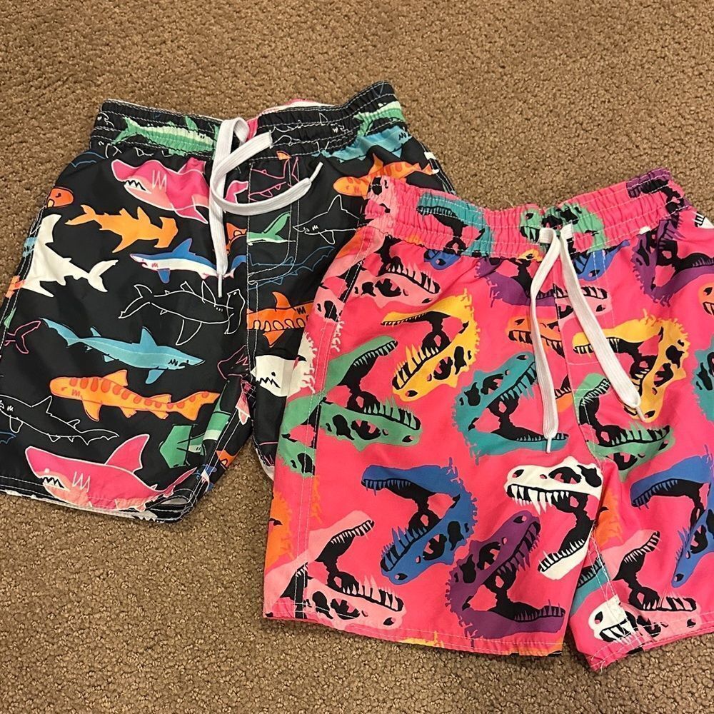 Wes and Willy Colorful Shark & Dinosaur Print Boys Swim Trunks (2) Size 5